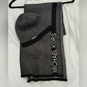 Michael Kors Black and Gray Men's Hat and Scarf Set
